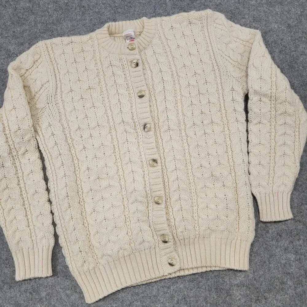 VTG ST Michael Mens Size 42 100% Pure British Wool Cableknit Cardigan‎ Sweater